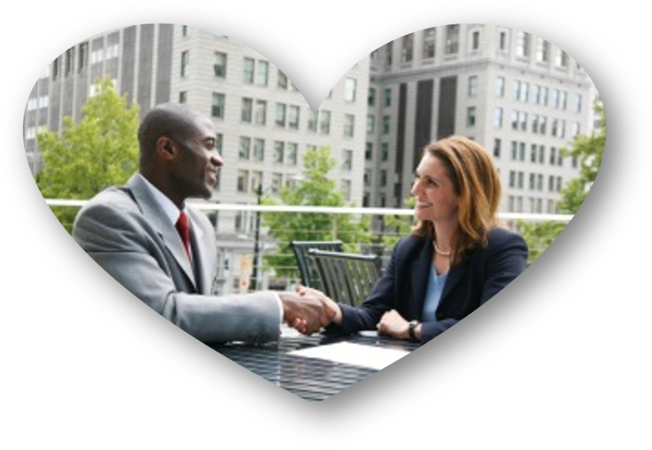 Man Woman Shaking Hands inside Heart Shape